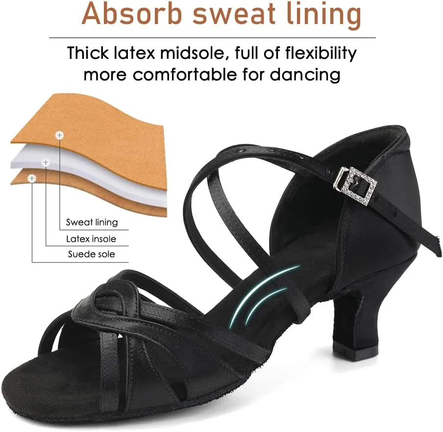 Women's Latin Dance Shoes Silk Satin Open Toe Professional Ballroom Tango Salsa Dance Practice Performance Dance Heels
