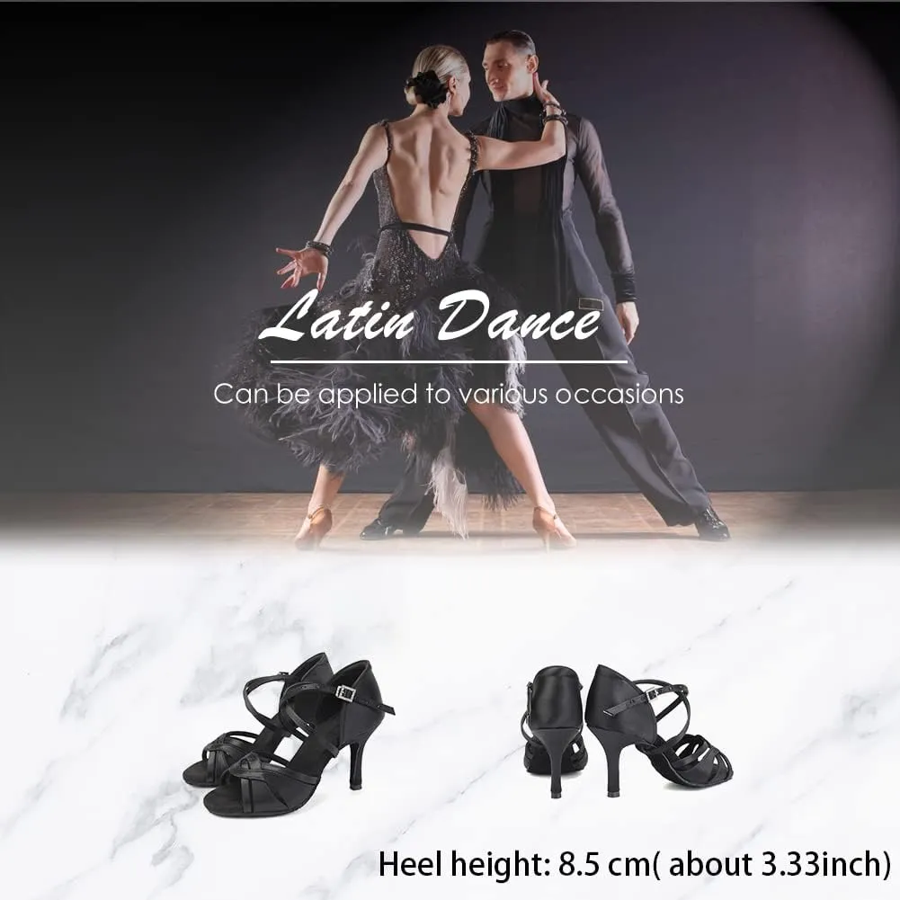 Women's Latin Dance Shoes Silk Satin Open Toe Professional Ballroom Tango Salsa Dance Practice Performance Dance Heels