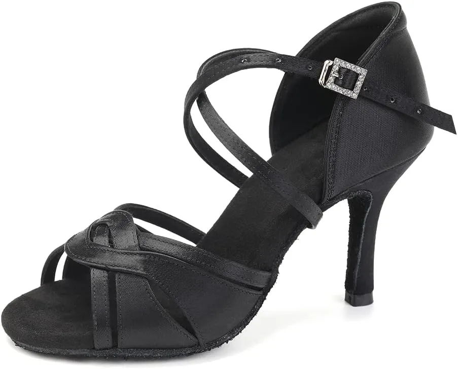 Women's Latin Dance Shoes Silk Satin Open Toe Professional Ballroom Tango Salsa Dance Practice Performance Dance Heels