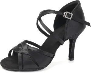 Women's Latin Dance Shoes Silk Satin Open Toe Professional Ballroom Tango Salsa Dance Practice Performance Dance Heels