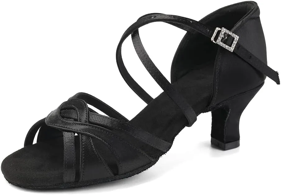 Women's Latin Dance Shoes Silk Satin Open Toe Professional Ballroom Tango Salsa Dance Practice Performance Dance Heels