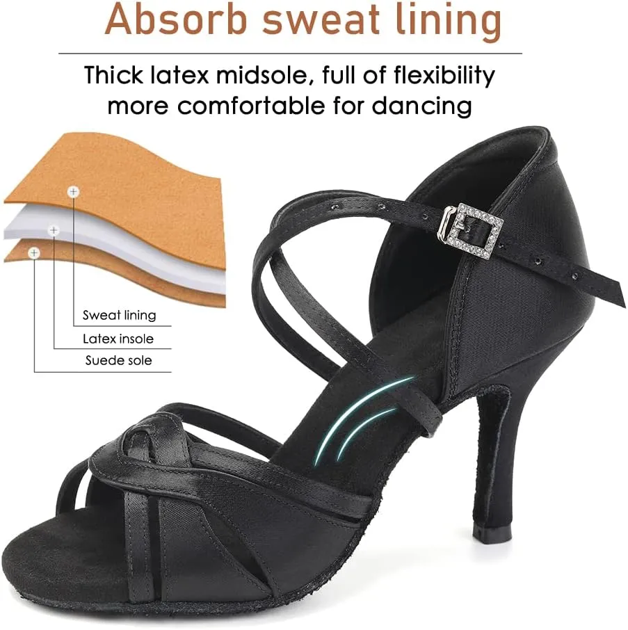 Women's Latin Dance Shoes Silk Satin Open Toe Professional Ballroom Tango Salsa Dance Practice Performance Dance Heels