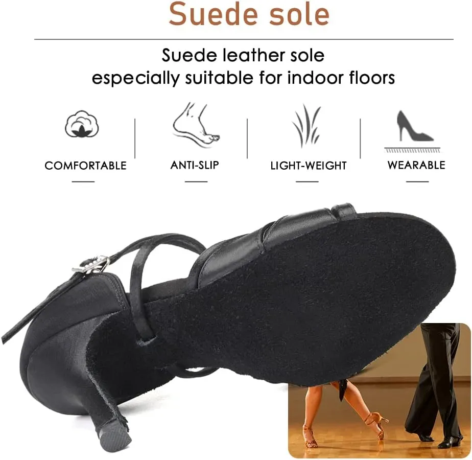 Women's Latin Dance Shoes Silk Satin Open Toe Professional Ballroom Tango Salsa Dance Practice Performance Dance Heels