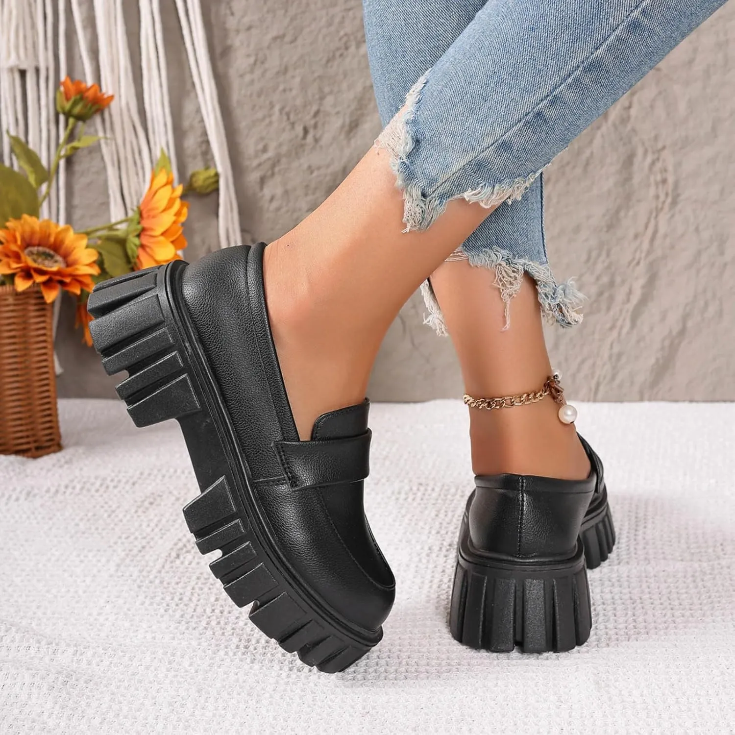 Women's Loafers Comfortable Business Shoes Slip On Platform Loafers Lug Sole Loafers Chunky Casual Shoes