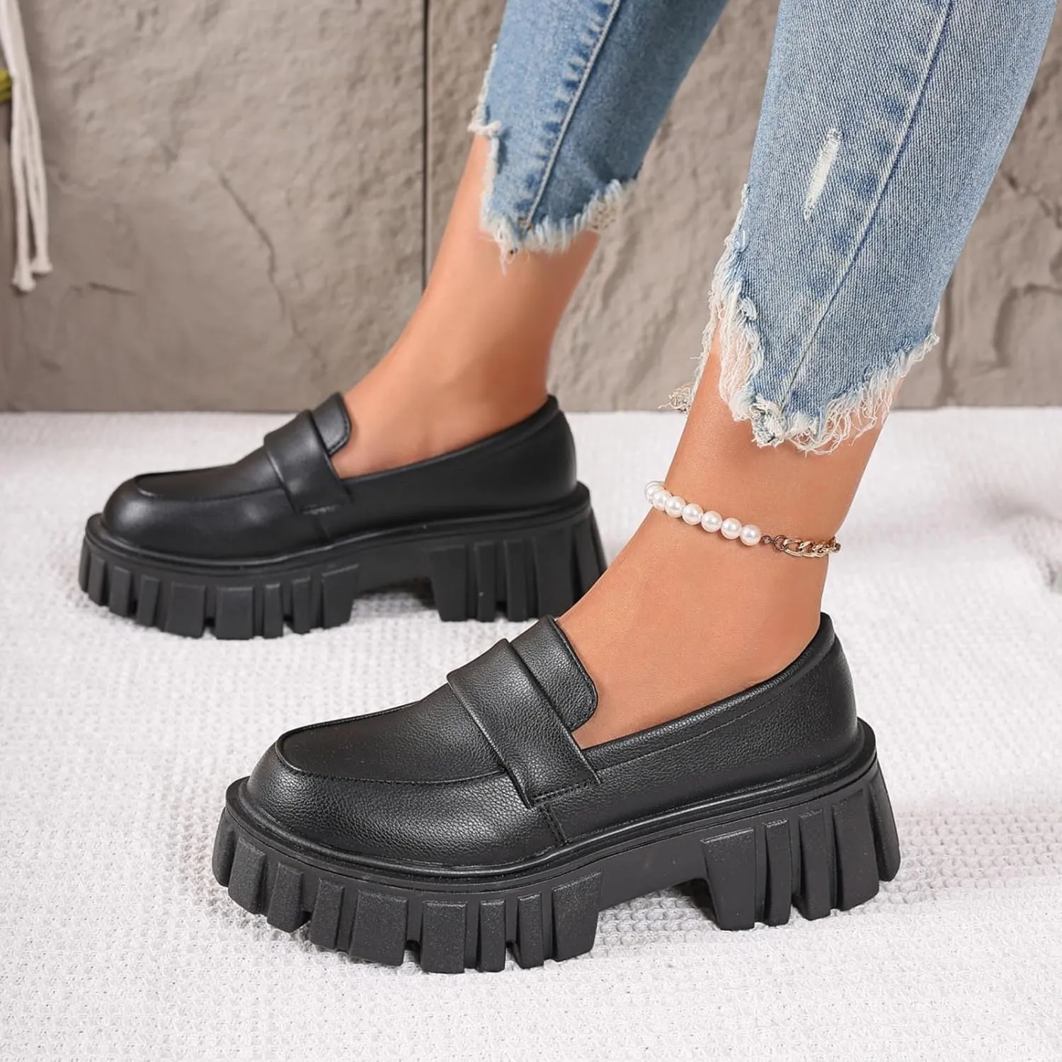 Women's Loafers Comfortable Business Shoes Slip On Platform Loafers Lug Sole Loafers Chunky Casual Shoes
