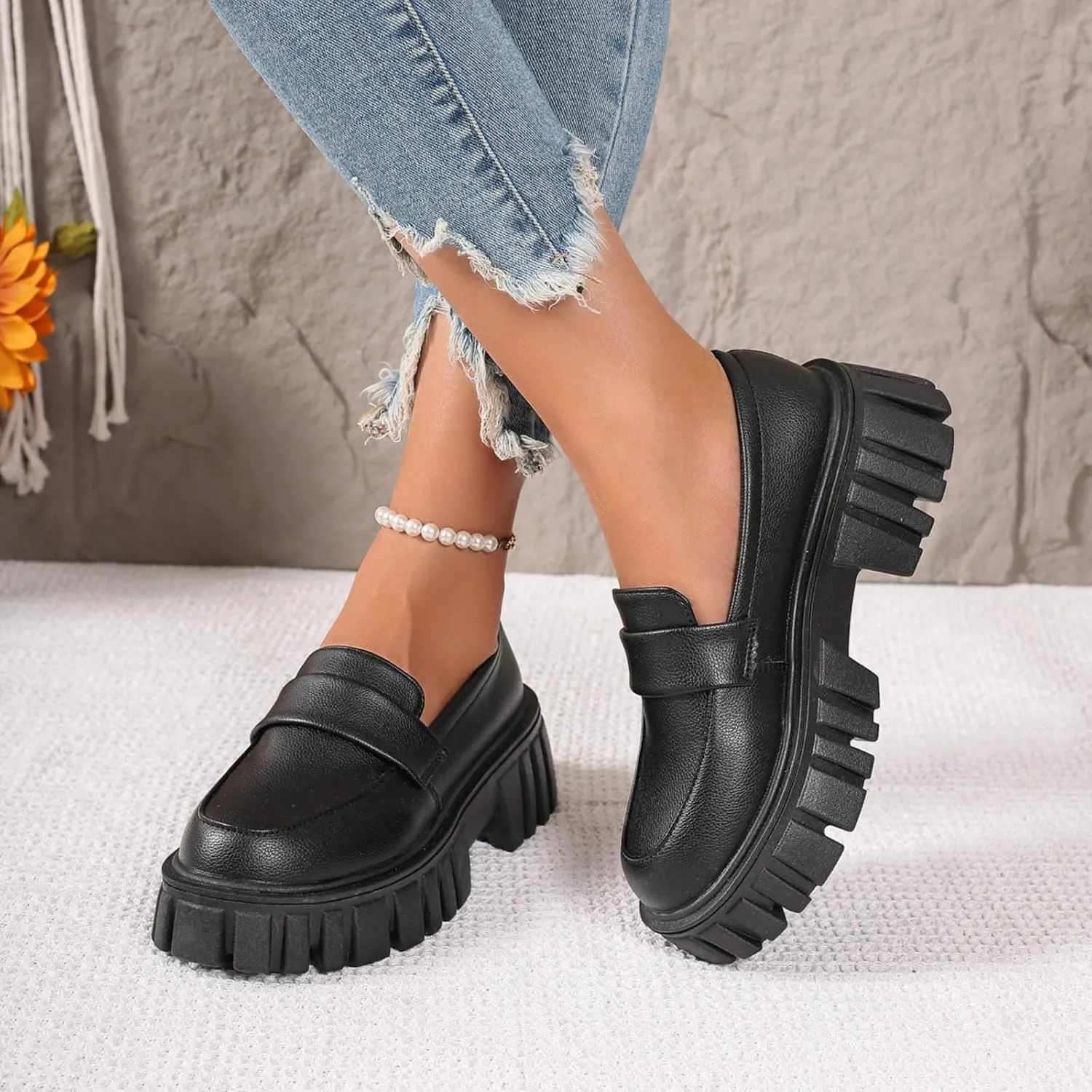 Women's Loafers Comfortable Business Shoes Slip On Platform Loafers Lug Sole Loafers Chunky Casual Shoes