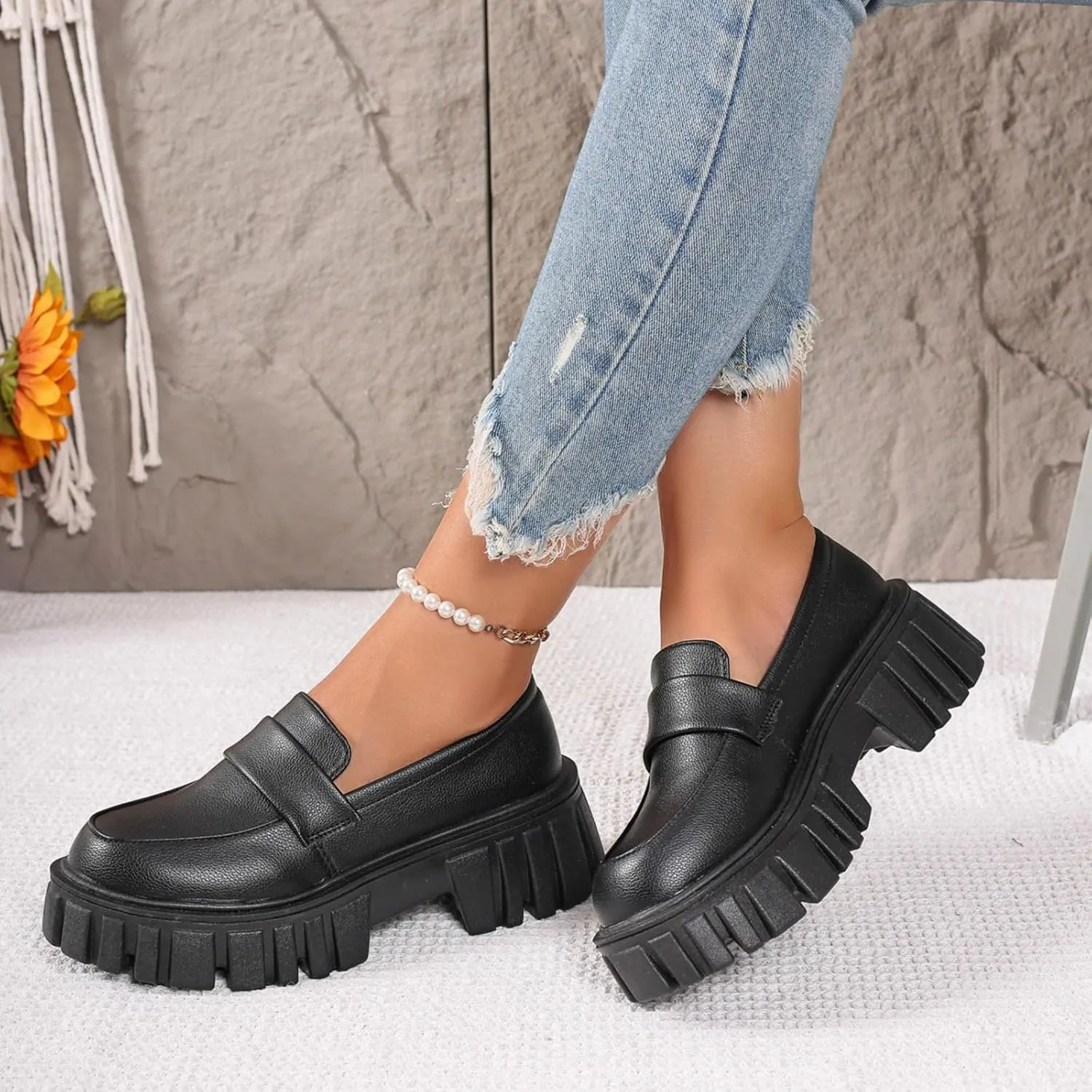 Women's Loafers Comfortable Business Shoes Slip On Platform Loafers Lug Sole Loafers Chunky Casual Shoes