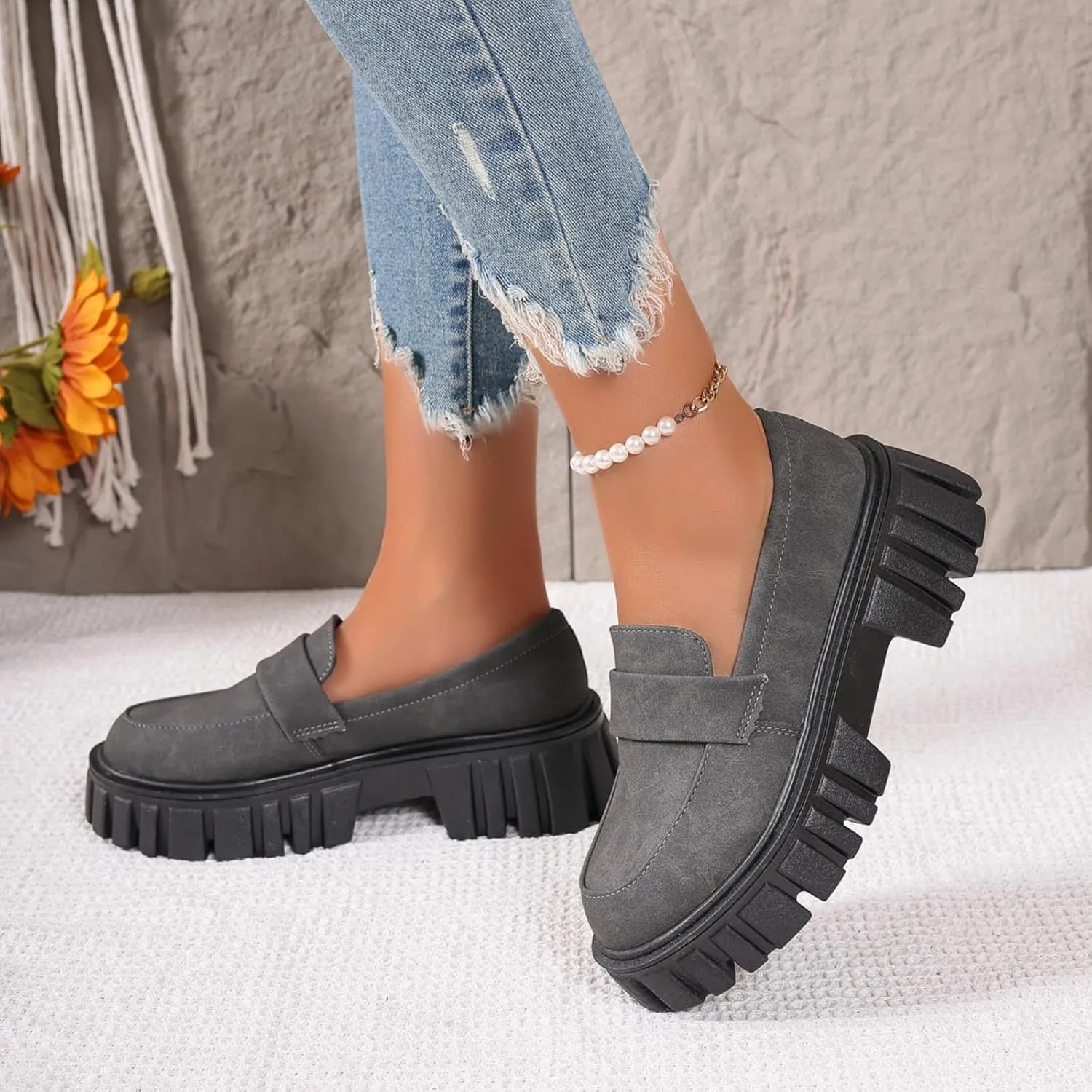 Women's Loafers Comfortable Business Shoes Slip On Platform Loafers Lug Sole Loafers Chunky Casual Shoes