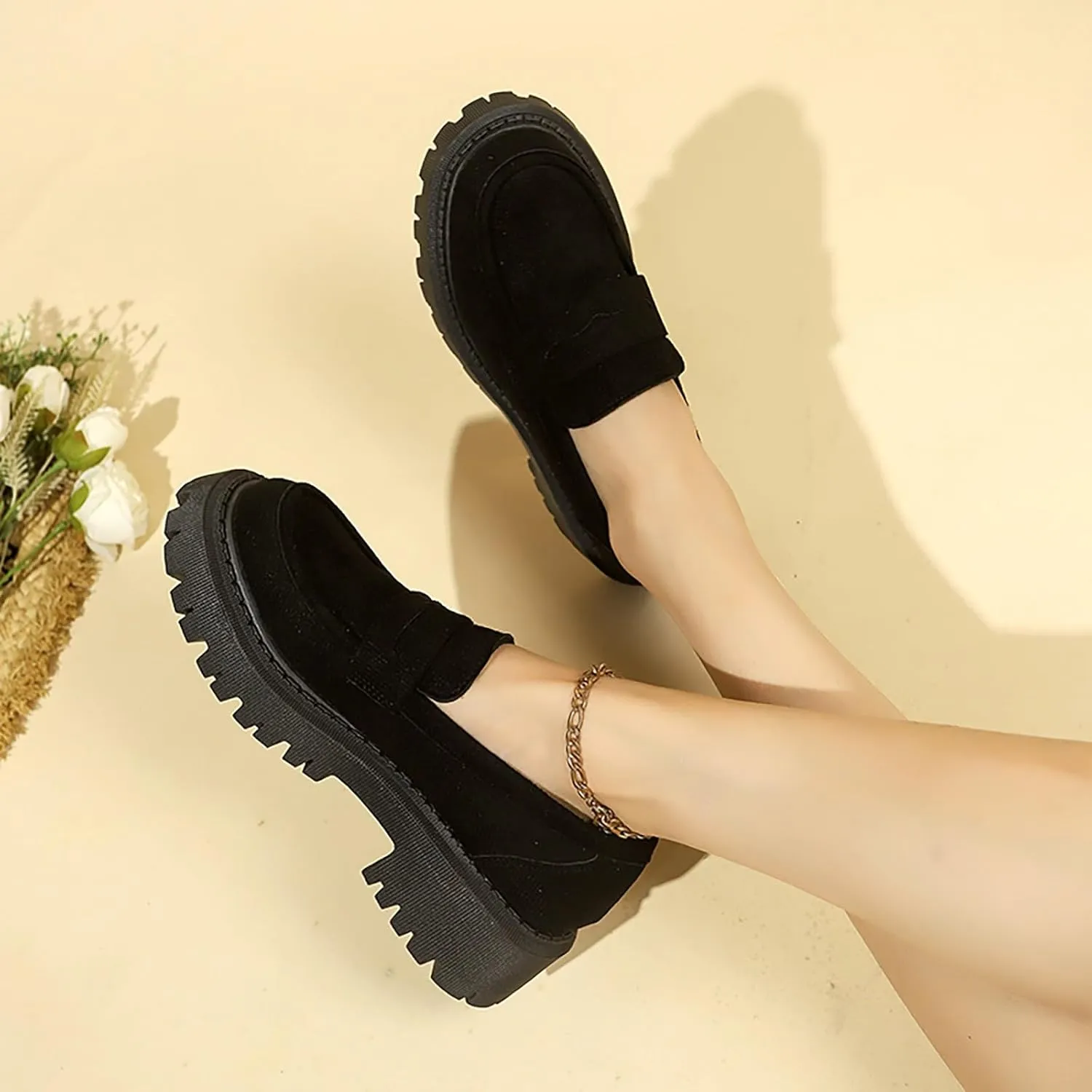 Womens Loafers Comfortable Dressy Shoes Slip-Ons Platform Loafers Chunky Penny Loafers Lug Sole Loafers Casual Shoes
