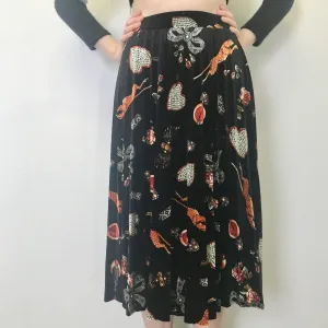 Women's 'Maeve by Anthropologie' Velvet Pleated Midi Skirt Montparnasse Print on Black Sz XS - OOAK