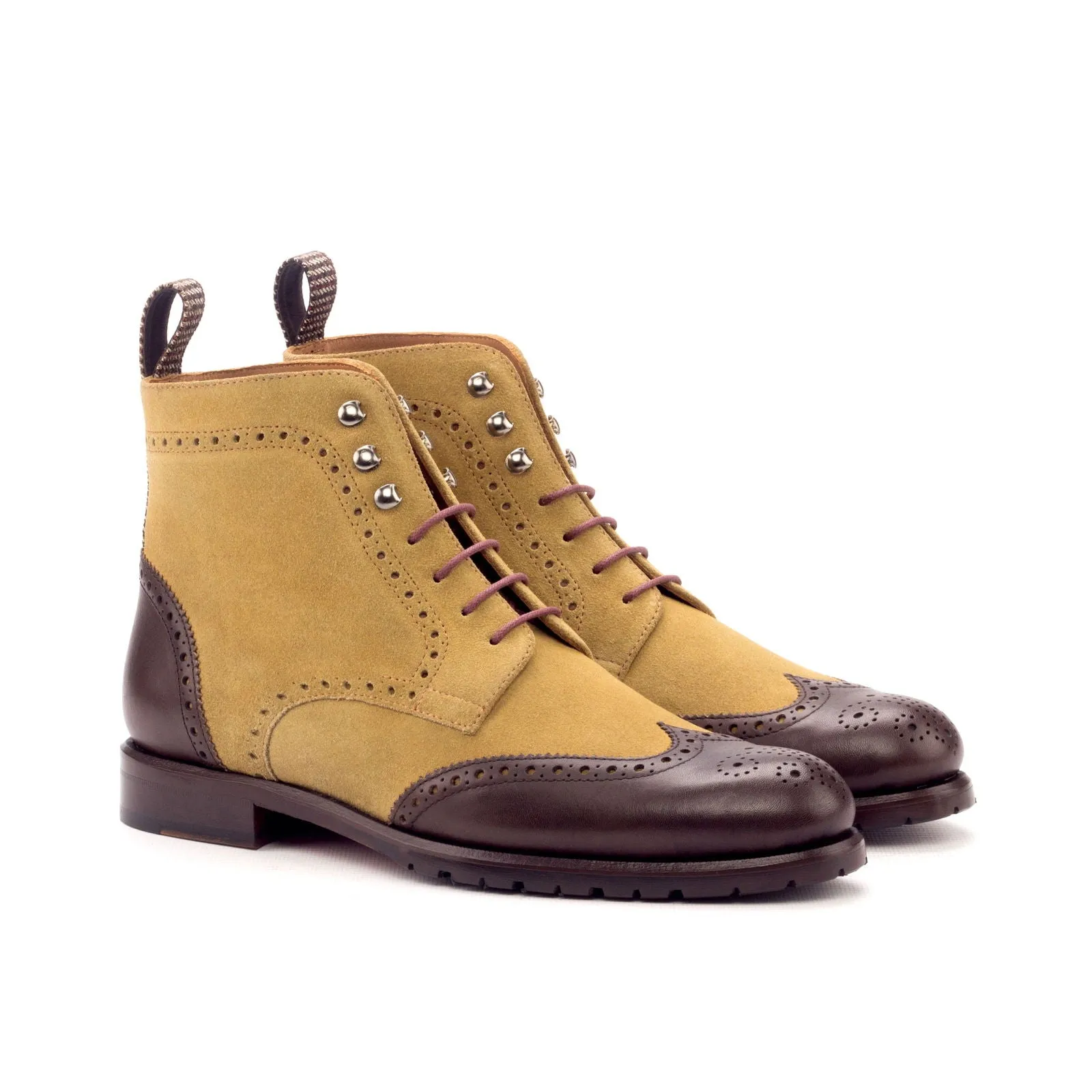 Women's Military Brogue Leather Boots Brown Dark Brown 3339