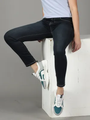 Women's Navy Blue Solid Fit Denim Jeans