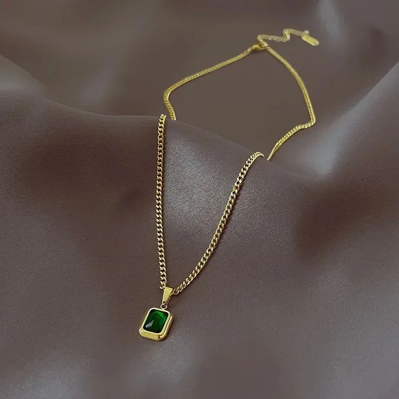 Womens Neck Chain Black Exquisite Minimalist Square Pendant Choker