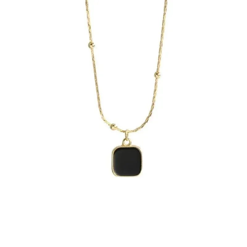 Womens Neck Chain Black Exquisite Minimalist Square Pendant Choker