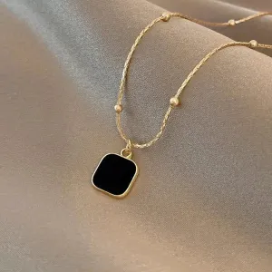 Womens Neck Chain Black Exquisite Minimalist Square Pendant Choker