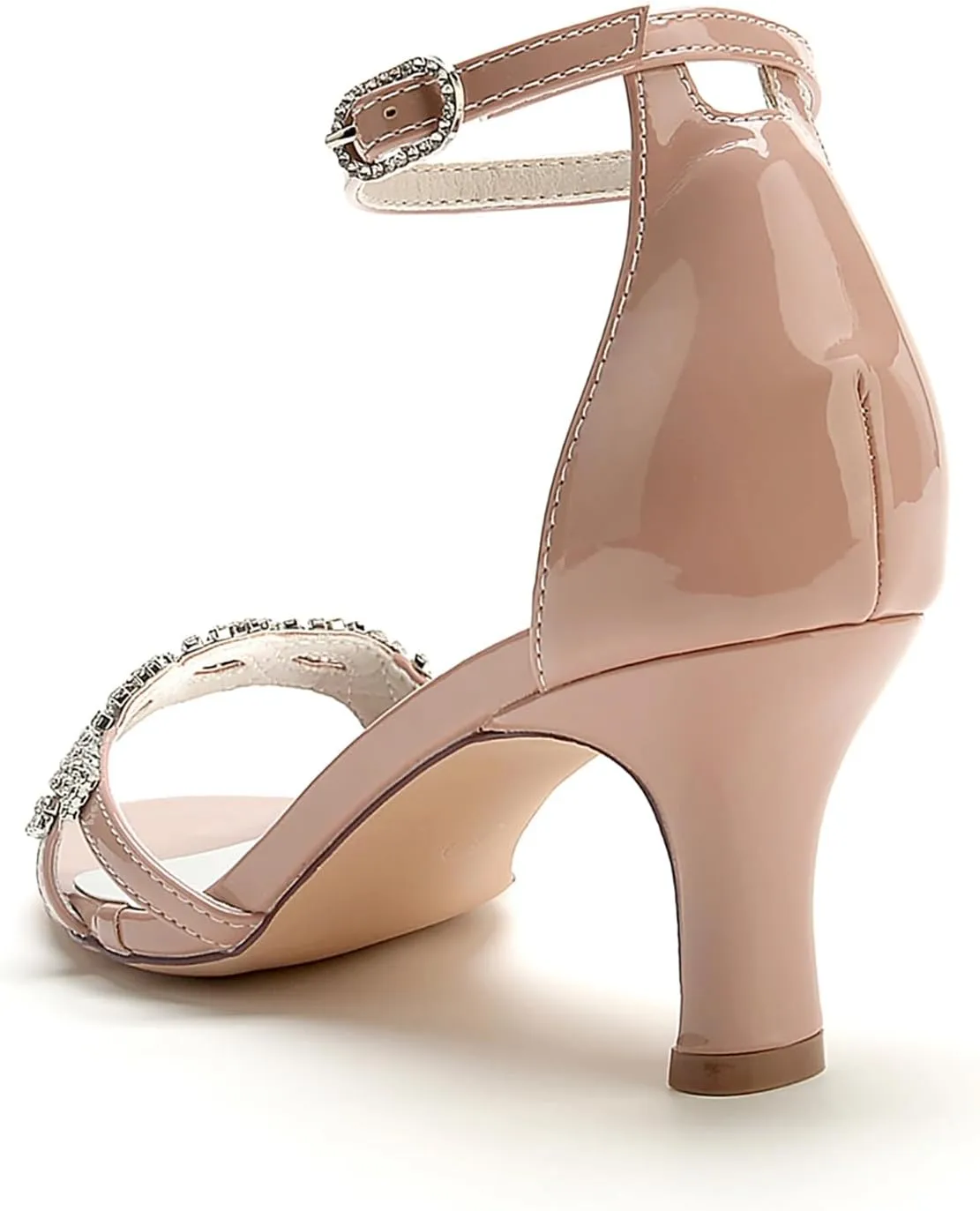 Women's Open Toe Heeled Sandals Wedding Shoes for Bride Patent Leather Rhinestones Ankle Strap Kitten Heel Dress Pumps