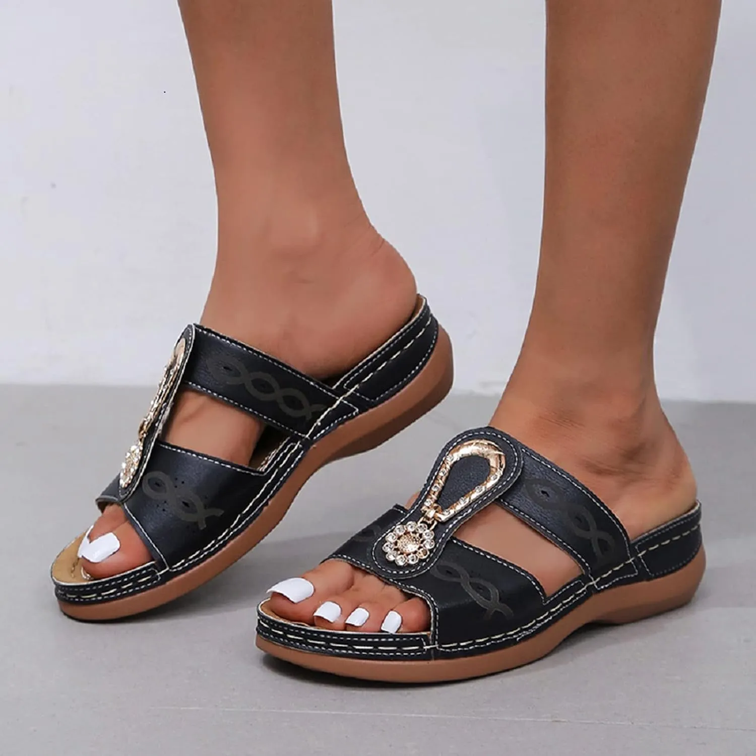 Womens Orthopedic Walking Sandals with Arch Support Adjustable Straps Comfortable Summer Beach Casual Outdoor Slides Plantar Fasciitis Relief Recovery Footwear