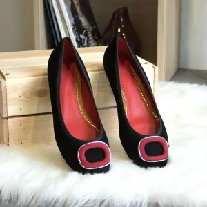 Women's Padua Flat Leather Shoes Wide Plus Size Passion Red Luxury Black 5285