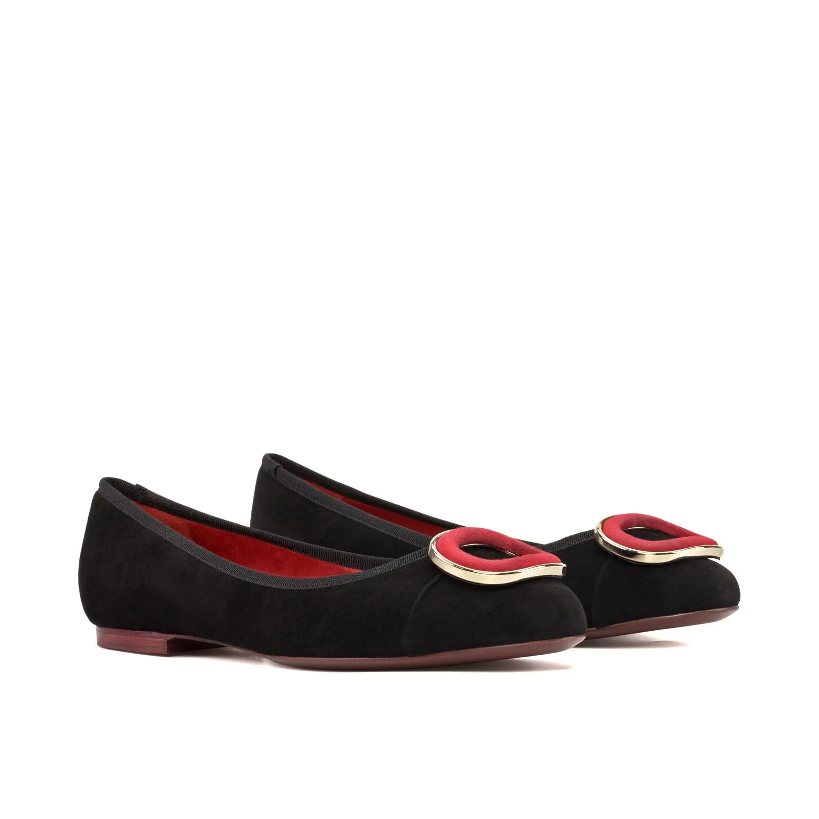 Women's Padua Flat Leather Shoes Wide Plus Size Passion Red Luxury Black 5285