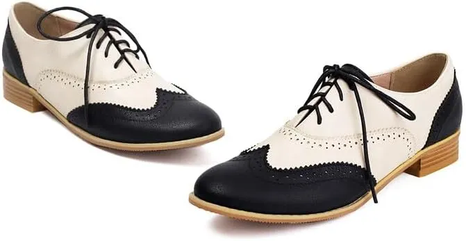 Women's Patchwork Lace-Up Oxford Brogues Shoes