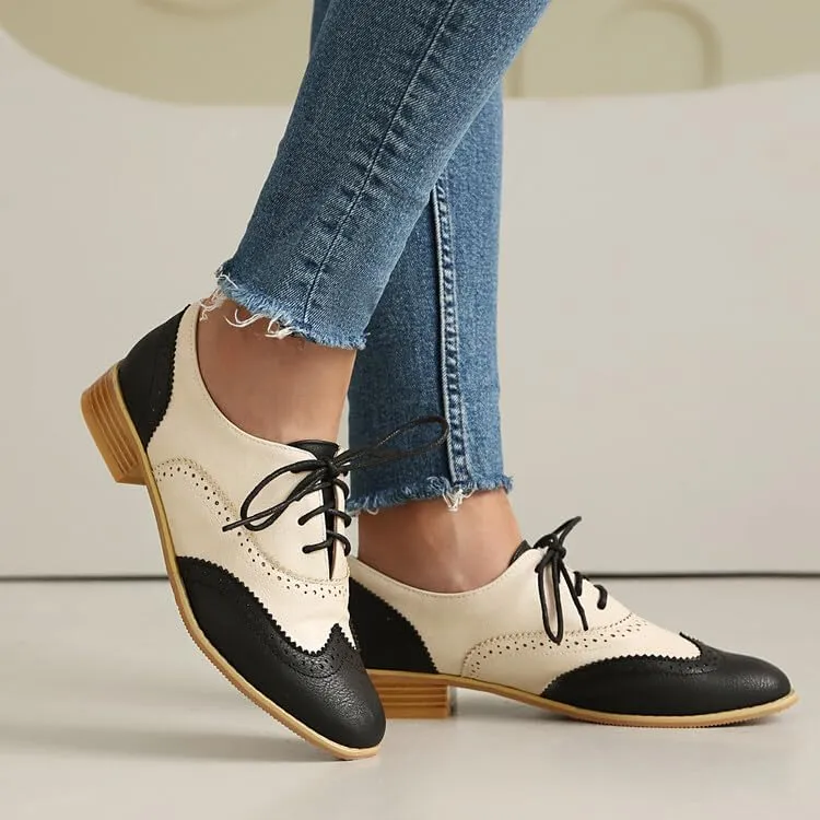 Women's Patchwork Lace-Up Oxford Brogues Shoes