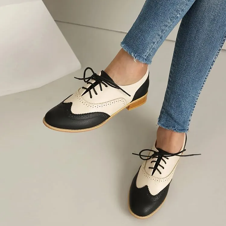 Women's Patchwork Lace-Up Oxford Brogues Shoes