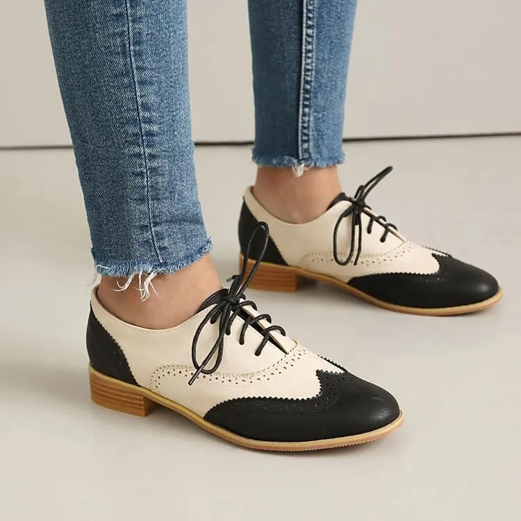 Women's Patchwork Lace-Up Oxford Brogues Shoes