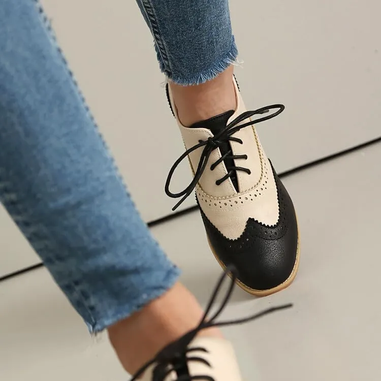 Women's Patchwork Lace-Up Oxford Brogues Shoes