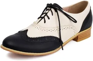 Women's Patchwork Lace-Up Oxford Brogues Shoes