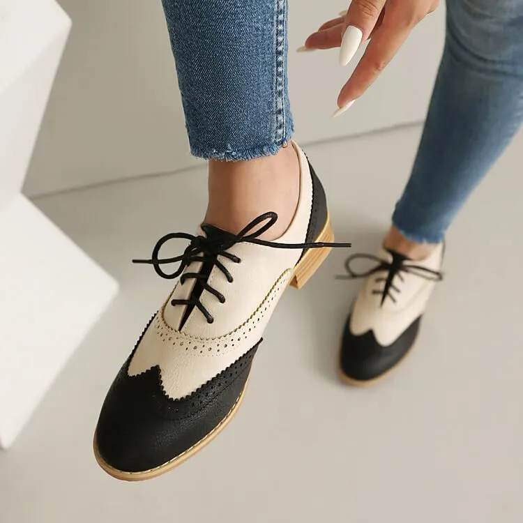 Women's Patchwork Lace-Up Oxford Brogues Shoes