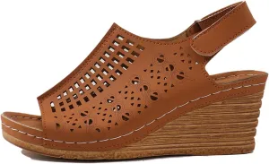 Women's Perforated Slingback Sandal High Heels Open Toe Ankle Strap Wedges Slip On Shoes