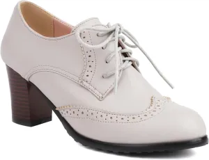 Women's Platform Faux Leather Oxfords Formal Occasion Chunky Block High Heels Brogues Closed Pointed Toed Vintage Lace Up Pumps Work Office Wedding Bridal Dress Shoes