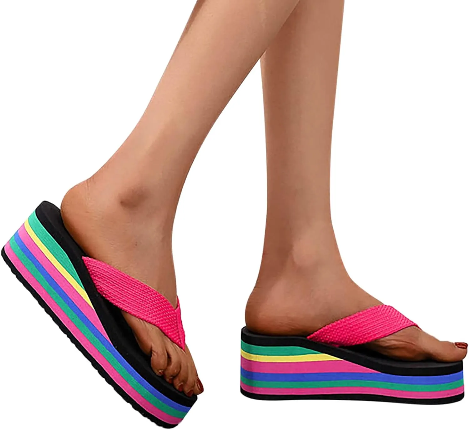 Womens Platform Flip Flops High Heels Wedge Slides Soft Cushion Summer Beach Thong Sandals Slip On Comfortable Sandal