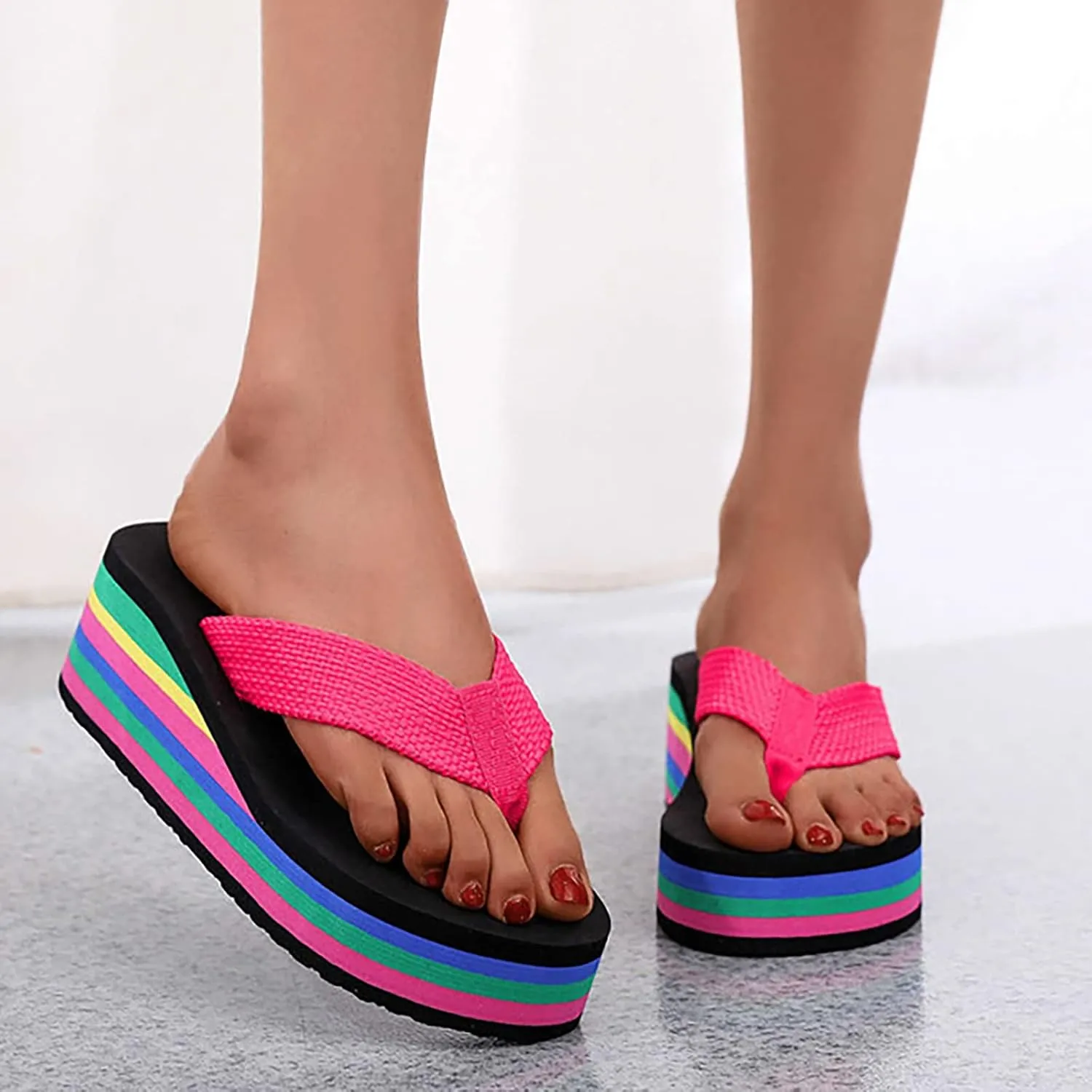 Womens Platform Flip Flops High Heels Wedge Slides Soft Cushion Summer Beach Thong Sandals Slip On Comfortable Sandal