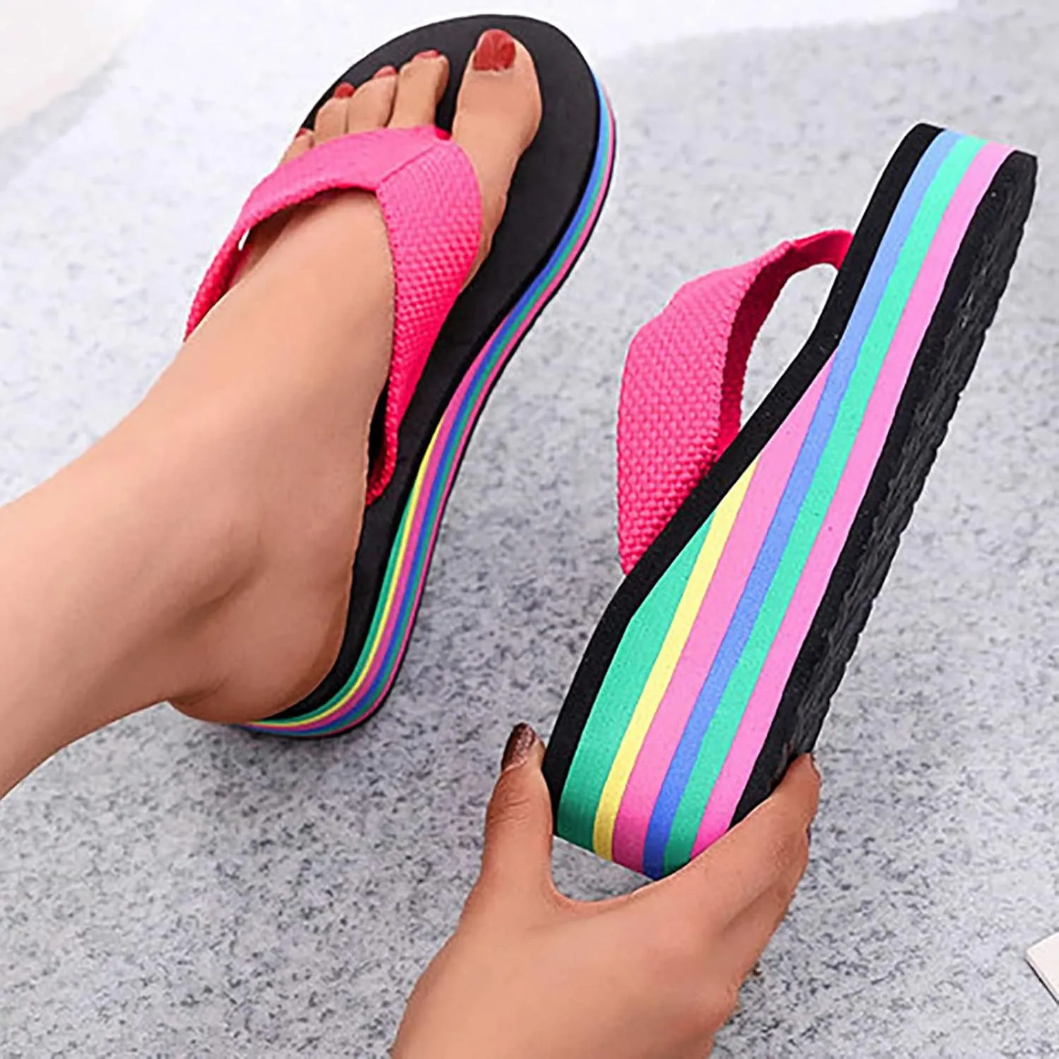 Womens Platform Flip Flops High Heels Wedge Slides Soft Cushion Summer Beach Thong Sandals Slip On Comfortable Sandal