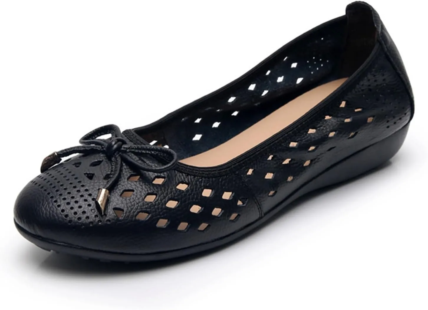 Women's Pointed Toe Bowknot Sandals Hollow Out Breathable Low Chunky Heel Elegant Flat Shoes Casual Slip On Closed Toe Sweet Loafers for Work Nurse Driving