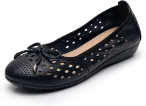 Women's Pointed Toe Bowknot Sandals Hollow Out Breathable Low Chunky Heel Elegant Flat Shoes Casual Slip On Closed Toe Sweet Loafers for Work Nurse Driving