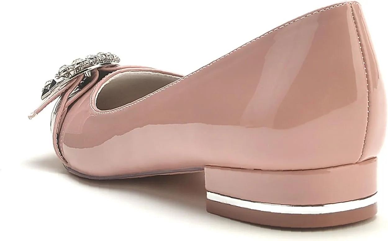 Women's Pointed Toe Wedding Shoes for Bride Rhinestones Slip on Ballet Flats Evening Prom Party Dress Sandals for Wide Feet