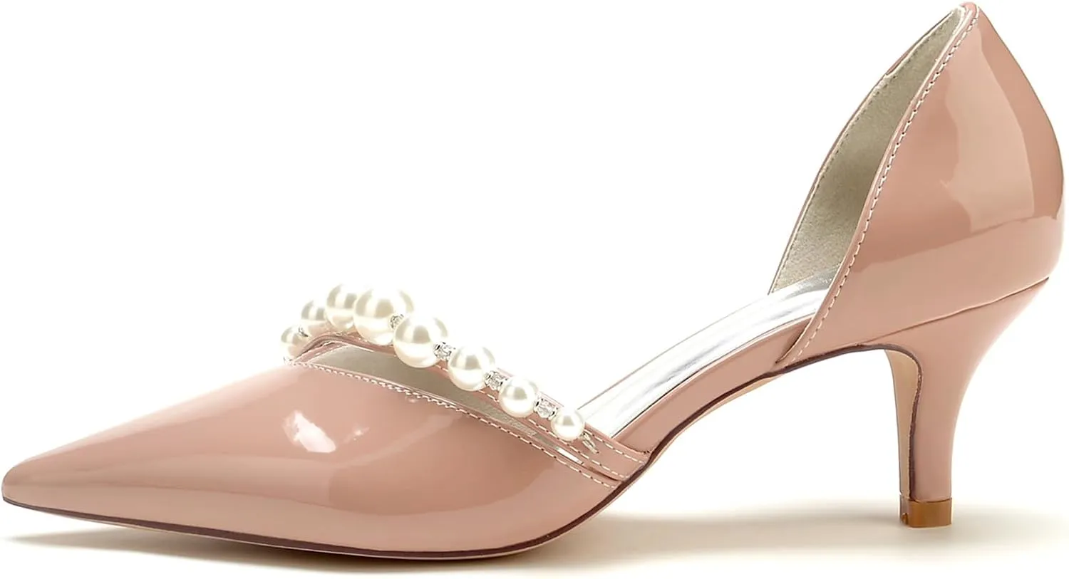 Women's Pointy Toe Pearls Bride Wedding Shoes Patent Leather Stiletto Mid Heels Slip-on Party Prom Sandals