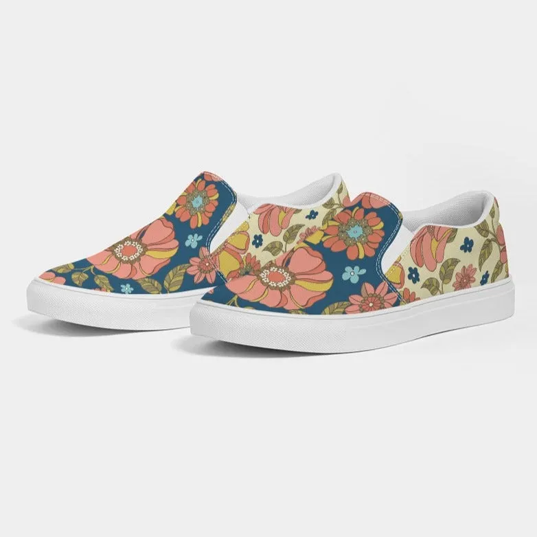 Women's Retro 70s Floral Flower Print Slip-On Canvas Shoe