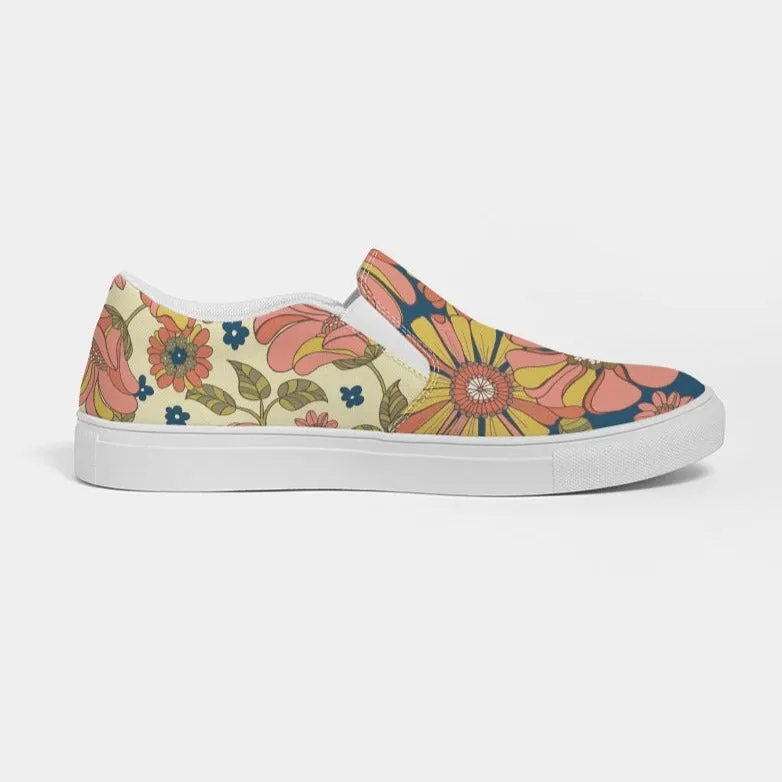 Women's Retro 70s Floral Flower Print Slip-On Canvas Shoe