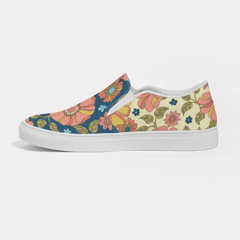 Women's Retro 70s Floral Flower Print Slip-On Canvas Shoe