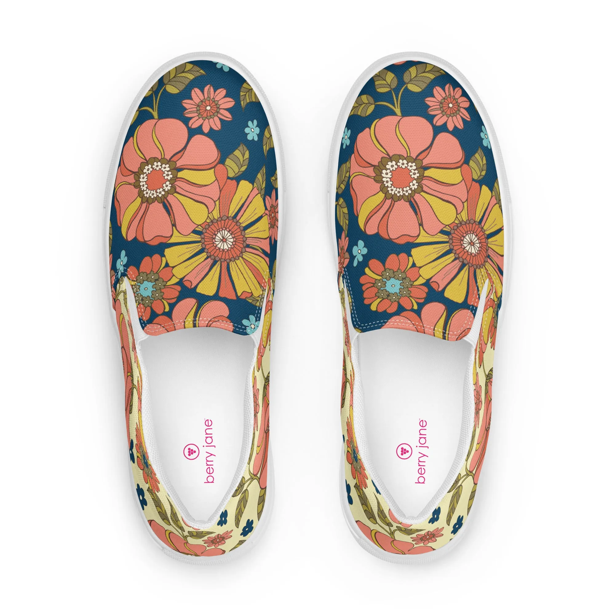 Women's Retro 70s Floral Flower Print Slip-On Canvas Shoe