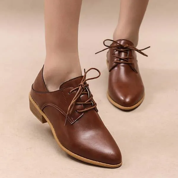 Women's Retro Pointed-Toe Lace-Up Chunky Heel Pumps 85602593C
