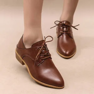 Women's Retro Pointed-Toe Lace-Up Chunky Heel Pumps 85602593C