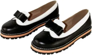 Women's Round Toe Low Block Heels Flat Oxfords Shoes Fashion Patchwork Wingtip Brogues Casual Comfortable Derby Saddle Pumps