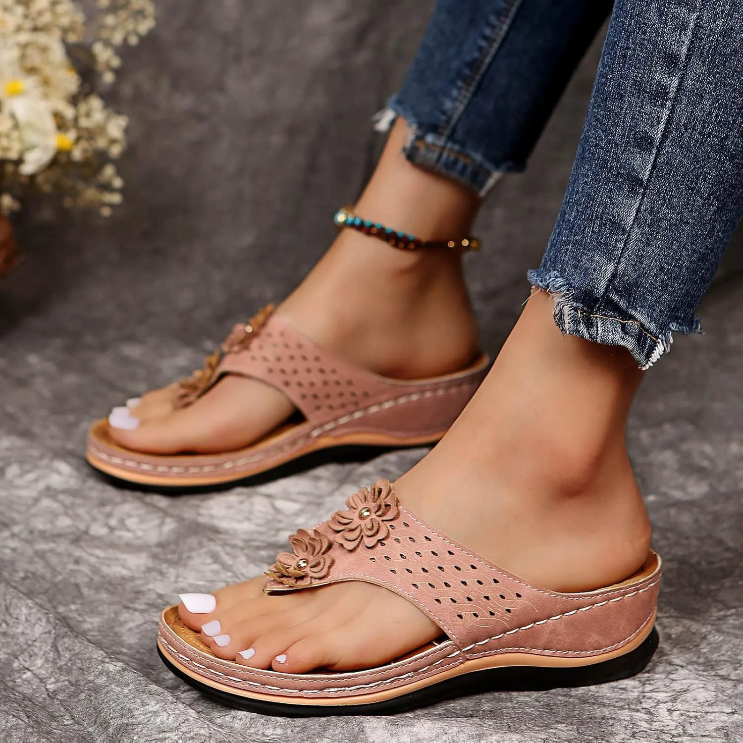 Womens Sandals Comfortable Flip Flops with Arch Support Summer Casual Dressy Wedge Platform Sandals Cute Shoes