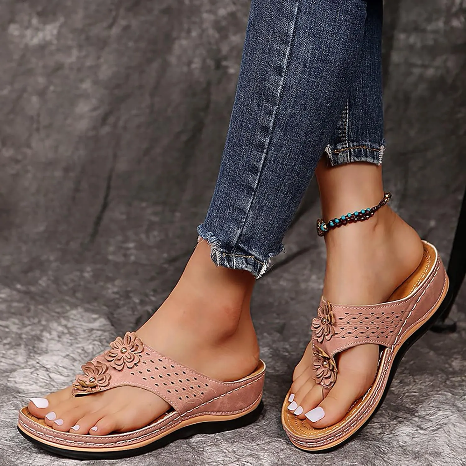 Womens Sandals Comfortable Flip Flops with Arch Support Summer Casual Dressy Wedge Platform Sandals Cute Shoes