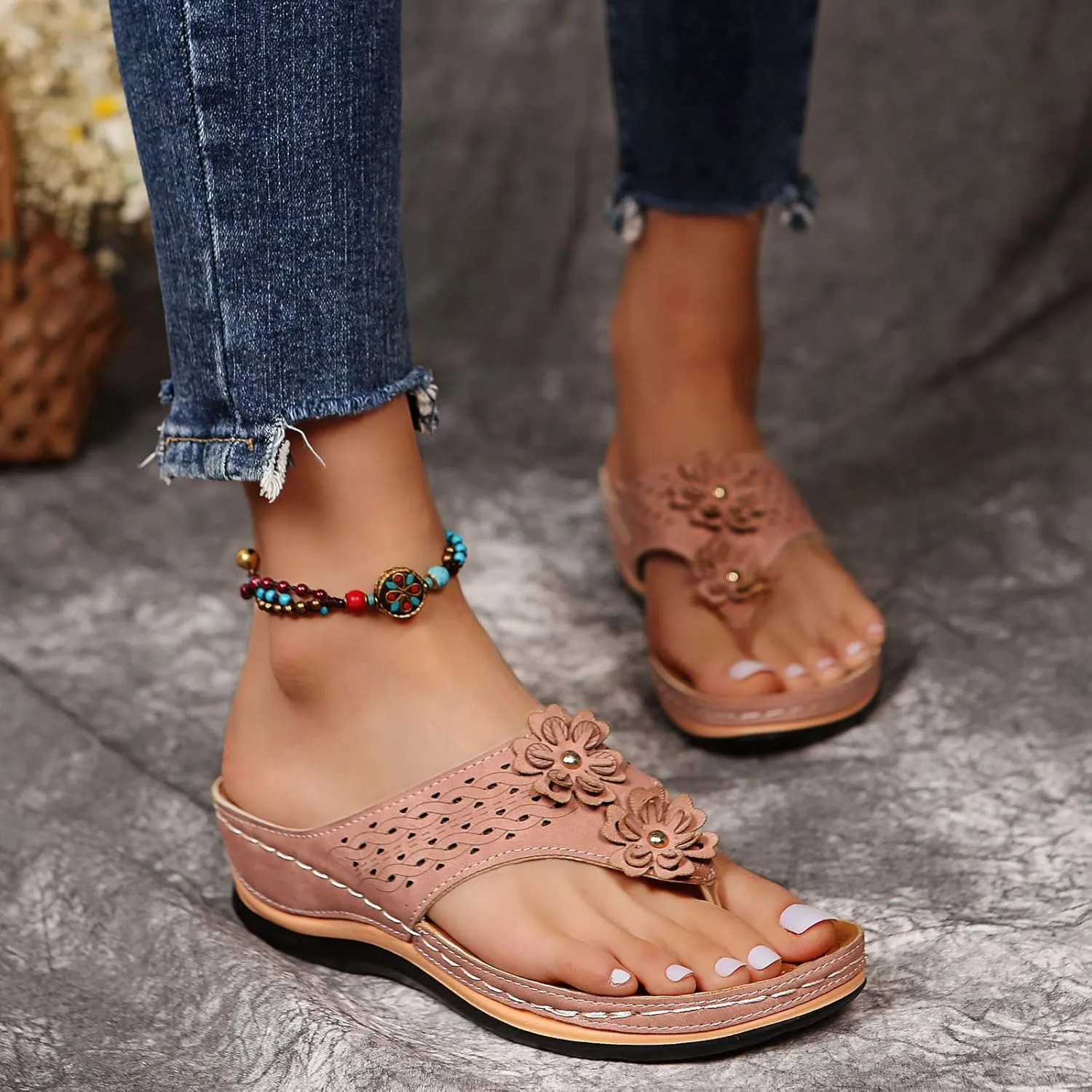 Womens Sandals Comfortable Flip Flops with Arch Support Summer Casual Dressy Wedge Platform Sandals Cute Shoes
