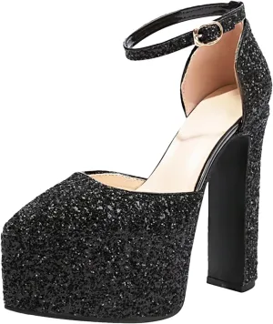 Women's Sequined Red Sandals - Luxury Ankle Buckle Wedding Platforms